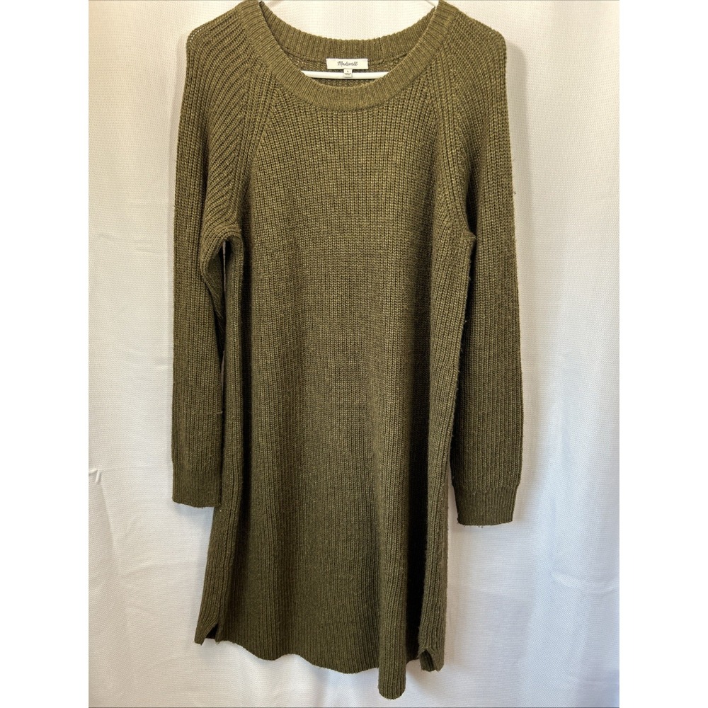 Madewell Sweater Dress Olive Green Long Sleeve Wool Blend Size L Boho Outdoor